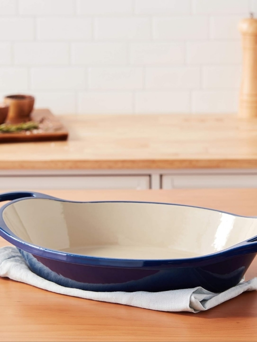 Lodge Cast Iron Enameled Oval Baking Dish- Blue